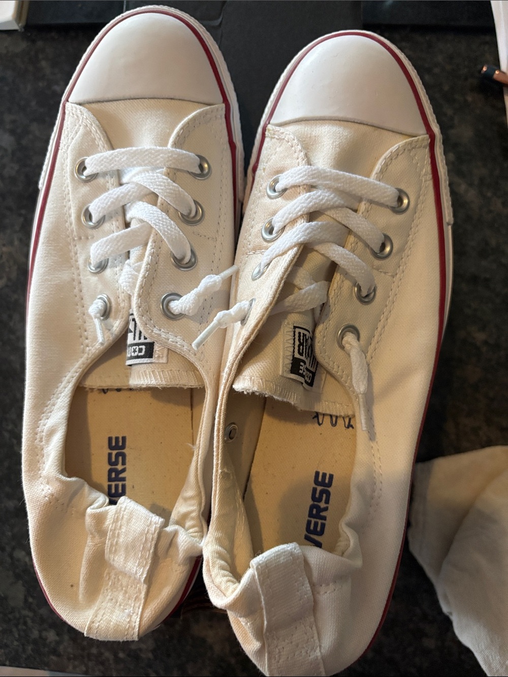 Converse Kids Low Top Canvas Sneakers - White with Red Trim